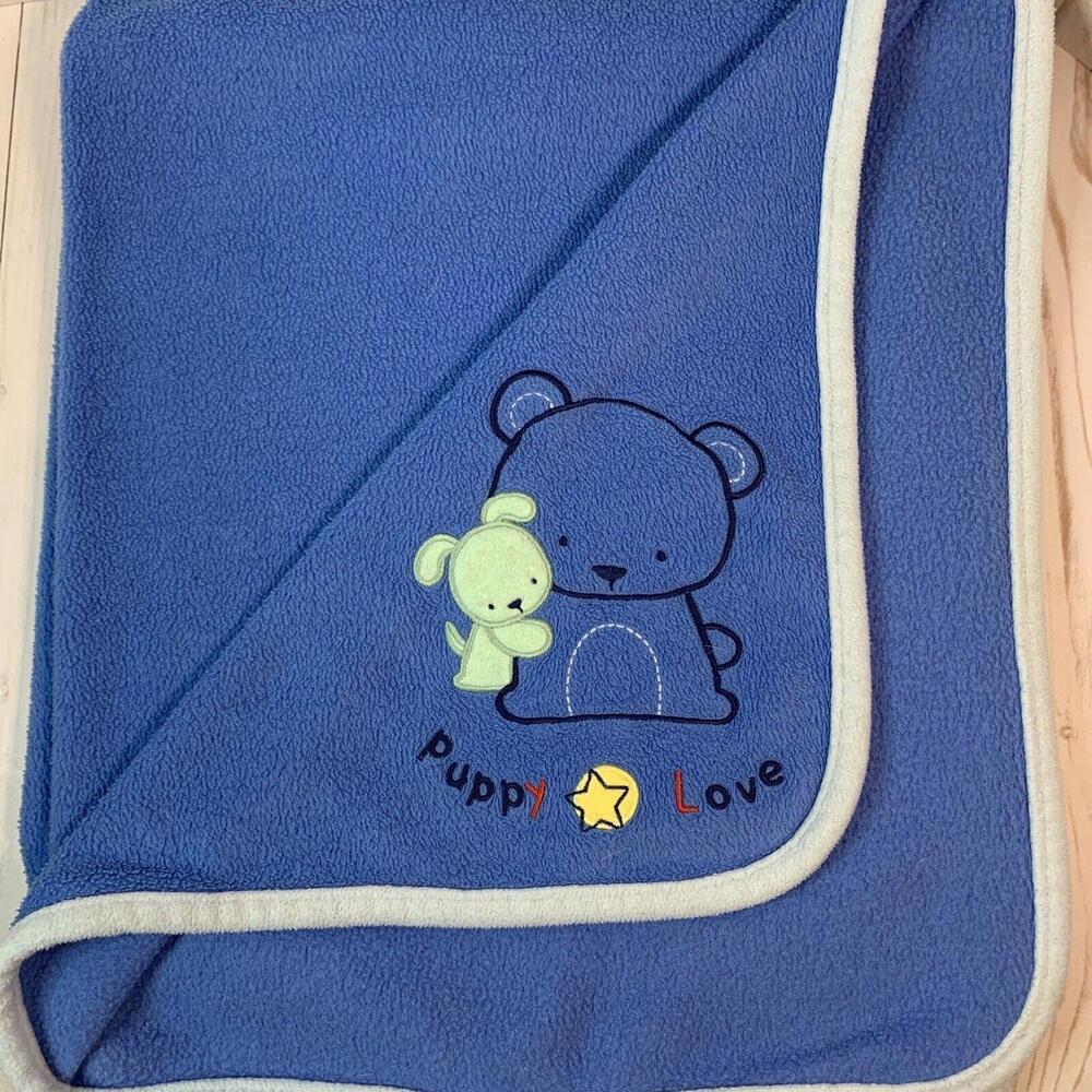 Child of Mine by Carters Blue Fleece Baby Blanket Puppy Love Bear Star 1621